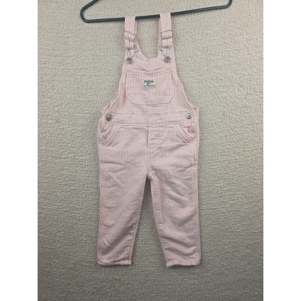 Toddler Knit Denim Hickory Stripe Overalls PINK Oshkosk B'gosh Size 3T